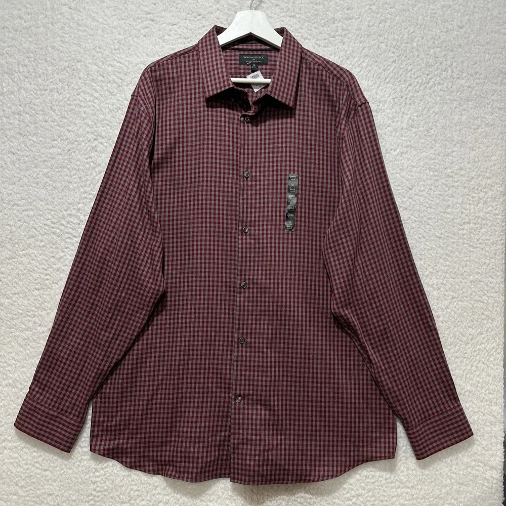 Banana Republic Checked Wrinkle-Resistant Slim-Fit Button Down Long Sleeve Shirt
